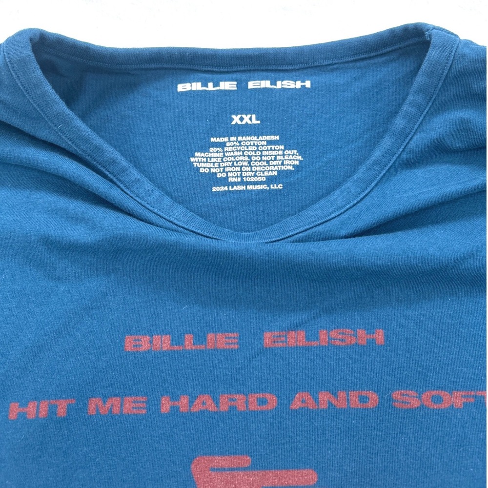 Billie Eilish Unisex T-Shirt XXL Blue Hit Me Hard and Soft Graphic Tee - Picture 3 of 8